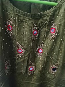 Olive Green Embroidered Kurta