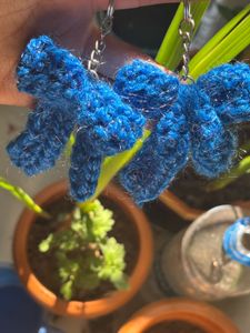 Blue Bow Crochet Keychain