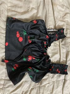 Cherry Print Ruched Crop Top