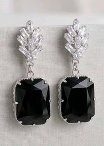 Elegant Black Gemstone Drop Earrings