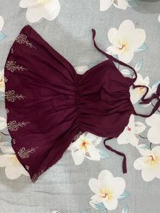 Beautiful Wine Ethnic Top with Tie-up Straps🍷🦋
