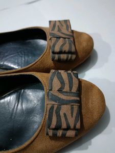 Brown Ballet Flats with Zebra Bow