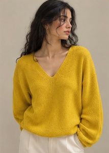 Trendy Yellow V-Neck Sweater