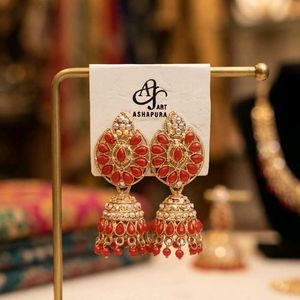 Exquisite Red Stone Jhumka Earrings
