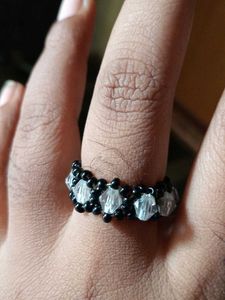 Obsidian &amp; Crystal Handwoven Ring
