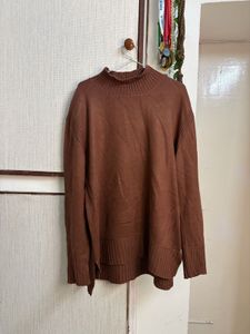 Brown Mock Neck Knit Sweater