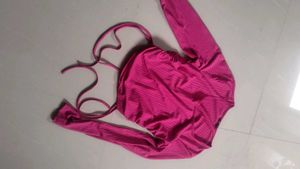 Vibrant Pink Ribbed Long Sleeve Crop Top
