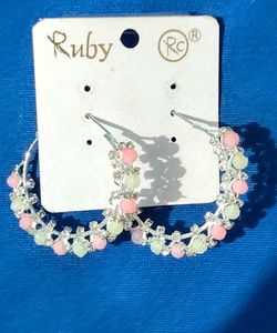 Ruby Hoops with Pink &amp; Green Beads