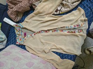 Elegant Beige sheer shirt with Floral Print