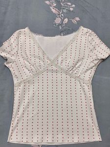 Cute White Heart Print Top