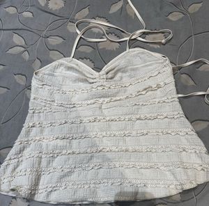Cream Lace Trimmed Halter Top