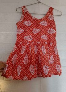 Vibrant Orange Kurta Set with White Print