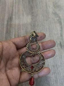 Exquisite Red &amp; White Stone Jhumka Earrings