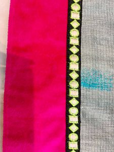 Elegant Grey Saree with Pink Border