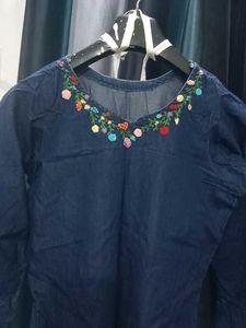 Embroidered Denim Kurta