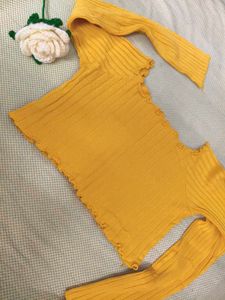 Yellow Ribbed Long Sleeve Top