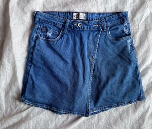 Stylish Blue Denim Wrap Skirt