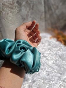 Teal Satin Scrunchie