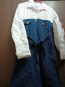 Women's White &amp; Blue Denim Shirt Dress | Belted |