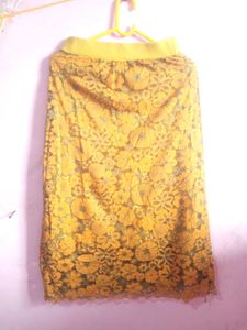 Yellow Floral Lace A-Line Skirt