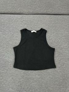 Ribbed Black Crop Tank Top