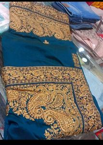 beautifull 😍🎁Embroidered Teal Saree havy work