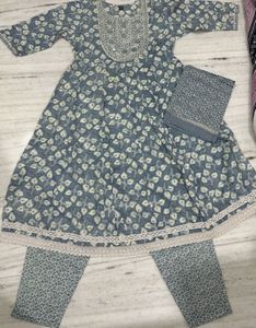 Blue Printed Kurta Set with Pants