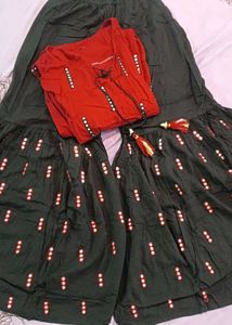 Red & Black Ethnic Kurta Set with Mirror Work