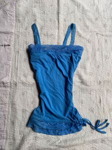 Blue Lace Trim Cami Tank Top