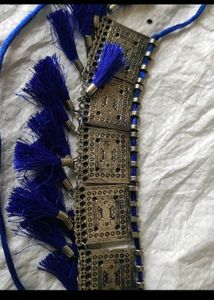 Bohemian Tassel Necklace blue and pink