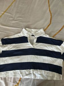 Striped Cropped Polo Shirt