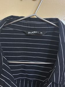 Striped Cropped Button-Up Shirt