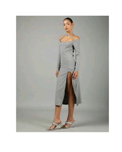 Gray Midi Dress with Cutout Detail