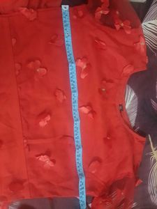 Red Floral Applique Tunic Dress