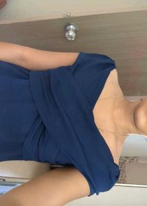Chic Navy Blue Off-Shoulder Top