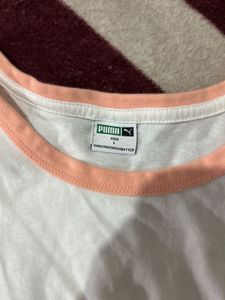 White T-Shirt with Peach Trim