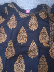 Elegant Navy Blue Kurta with Gold Print