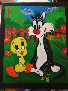 Hand-Painted Tweety and Sylvester Art