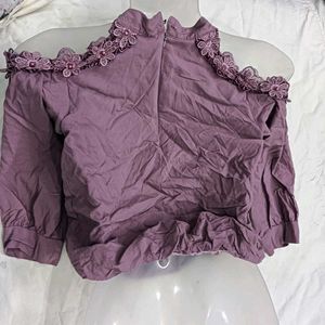 Purple Cold 34,36👗 Shoulder Lace Trim Top