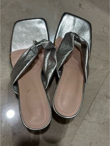 lulu&sky Silver heels with Twisted Strap