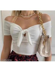 Chic Off-Shoulder Tie-Front Ribbed Crop Top