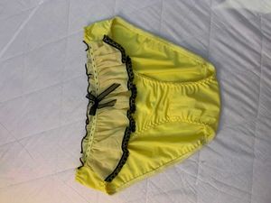 Cute Yellow Ruffled Briefs with Black Lace Trim