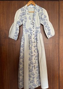 Ivory Blue Blockprinted Bel Cotton Dress