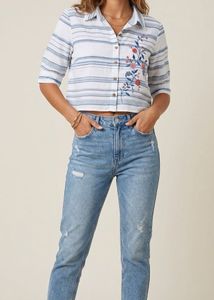 Striped Embroidered Cropped Top
