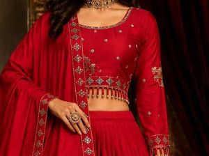 Stunning Red Embellished Lehenga Choli