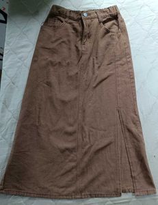 Chic Mocha Denim Midi Skirt