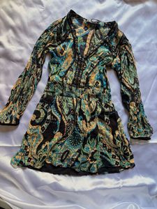 Zara Boho Paisley Print Long Sleeve Mini Dress