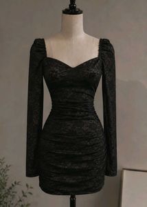 Elegant Black Lace Ruched Mini Dress