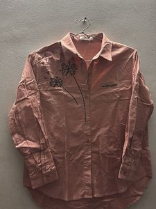 Pink Dandelion Print Button-Up Shirt