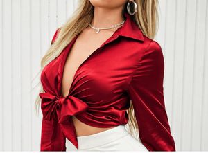 🔴CLEARANCE SALE  Silky Red Tie-Front Blouse siz